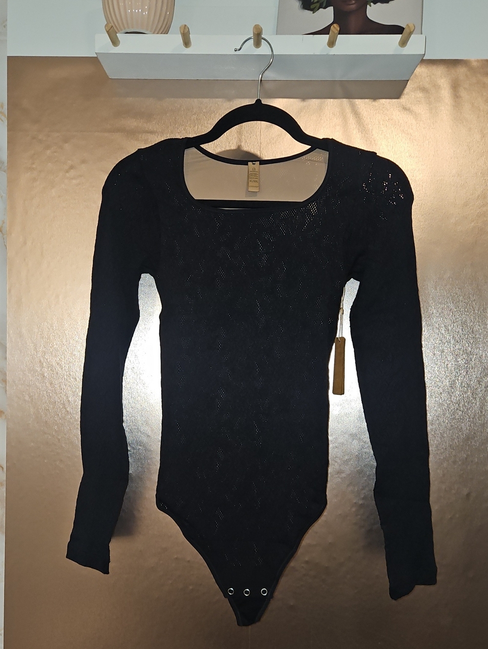 Black Long-Sleeve Knit Scoop-Neck Bodysuit